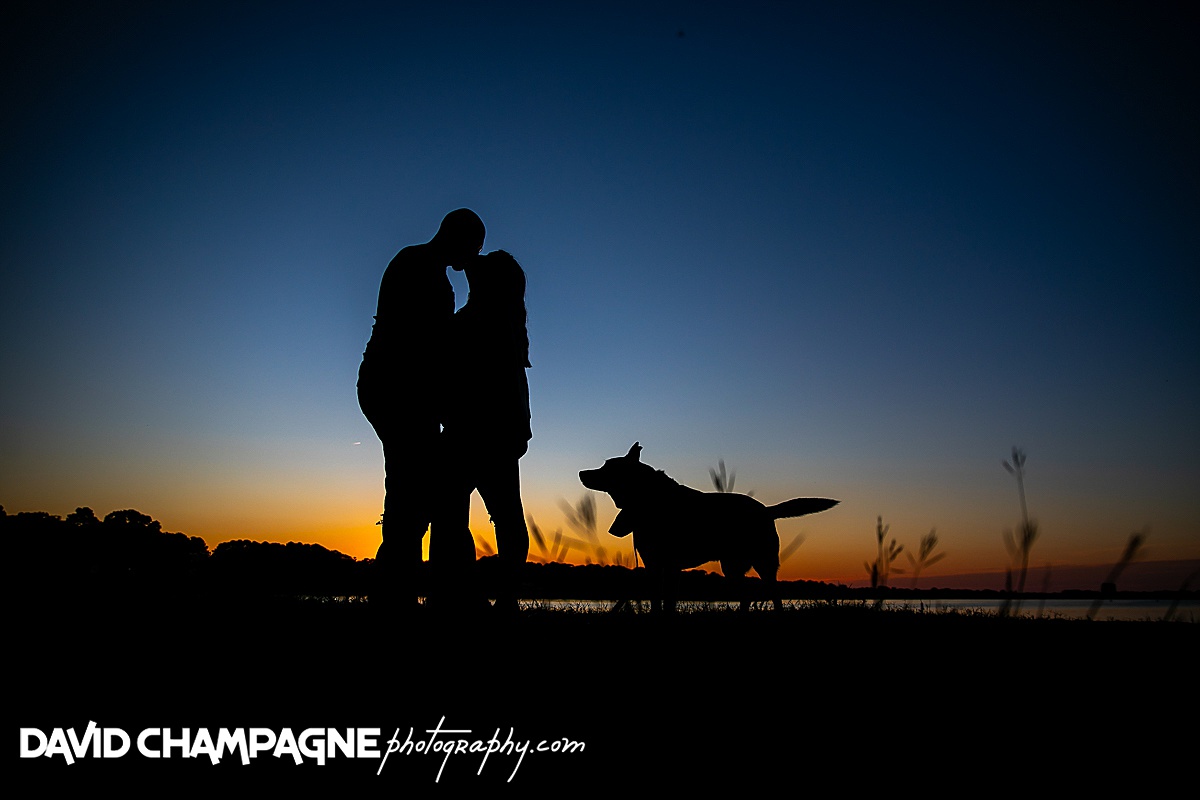 Virginia Beach engagement photos at First Landing State Park with a dog
